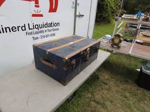 lot 230 image: Vintage Steamer Trunk With Blue Lining