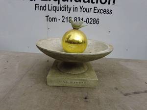 lot 186 image: Decorative Stone Bird Bath with Gold Ball Accent