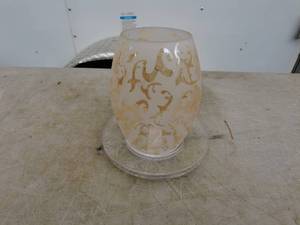 lot 188 image: Decorative Frosted Glass Candle Holder with Gold Pattern