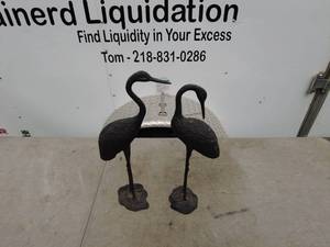 lot 209 image: Pair of Cast Iron Crane Garden Sculptures