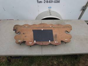 lot 281 image: Vintage Wooden Wall Shelf with Mirror and Hooks