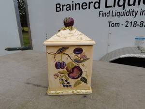 lot 302 image: Set of 3 Ceramic Fruit Design Storage Canisters