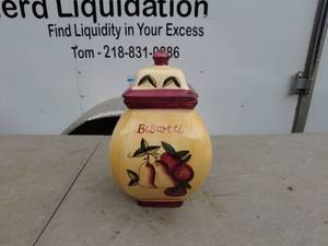 lot 303 image: Hand-Painted Ceramic Biscotti Jar