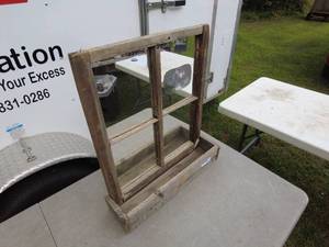 lot 317 image: Rustic Wood Window Frame Mirror with Shelf