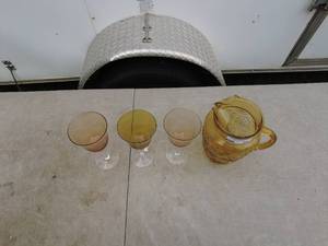 lot 336 image: Vintage Amber Glass Pitcher and Goblets Set
