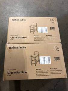 Lot of  Nathan James Gracie 24 in. Modern Counter Height Bar Stool with Back, Brushed Light Brown Wood Legs, Natural FlaxBrown  Customer Returns See Pictures