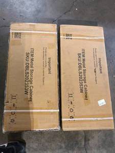 Lot of Metal Storage Cabinet, Steel Locking Storage Cabinet with 2 Doors and 4 Shelves for Garage, Office, Classroom Customer Returns See Pictures