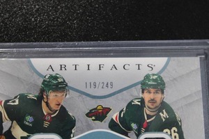 lot 10 image: 2023-24 Artifacts Tundra Teammates Duos Jersey Relic Kirill Kaprizov & Mats Zuccarello #T2 119249  Only 249 Exist