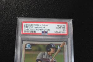 lot 13 image: 2018 Bowman Chrome Refractor Trevor Larnach #BDC79 PSA 10 Rookie Card