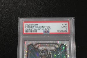 lot 47 image: 2023 Prizm Silver No Huddle Variation Parker Washington #331 PSA 9 Rookie Card