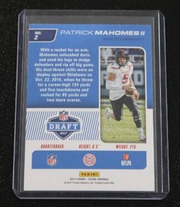 lot 64 image: 2017 Score NFL Draft Patrick Mahomes #2 Rookie Card