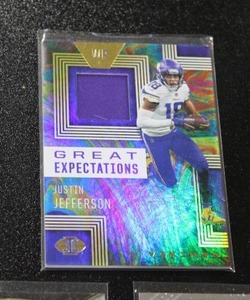 lot 168 image: Justin Jefferson Football Card Rookie Lot  3 Rookie Cards w Relic Card