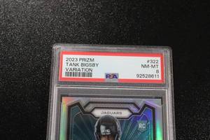 lot 46 image: 2023 Prizm Silver Variation Tank Bigsby #322 PSA 8 Rookie Card