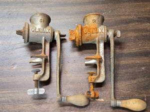 lot 42 image: Lot of 2 Vintage Climax Meat Grinders