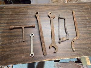 lot 45 image: Vintage Assorted Rusty Hand Tools  Wrenches, Hacksaw, and More