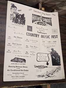 lot 104 image: 1968 Trollhaugen, WI Country Western Music Fest Poster - Slim Whitman and More