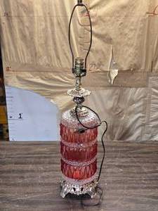 lot 129 image: Vintage Cut Glass Lamp with Ornate Silver-Toned Base