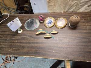 lot 157 image: Burwood Sun Hat Wall Decor, Cork Ball Pen Holder, Small Victorian Era Pictures and More