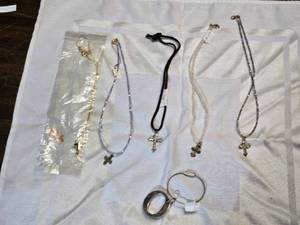 lot 162 image: Lot of Assorted Jewelry Including Necklaces and Bracelets with Cross Charms