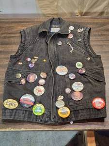 lot 186 image: Mind Works Vest Covered in 80s - 90s Era Pins