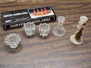 lot 222 image: Crystal, Wood and Glass Candle Holders