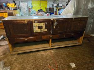 lot 230 image: Large Vintage Glass Top and Wood Shop or Store Counter