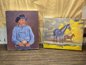 lot 251 image: Hand Painted Paintings of a Cowboy and Horses