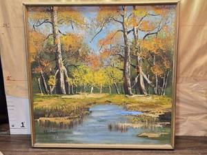 lot 256 image: Approx. 31x31 Original Landscape Oil Painting Signed H. Lotney ()
