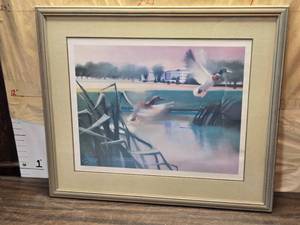 lot 258 image: Signed Print of Ducks on Flight Numbered 158500 - Some Wrinkling