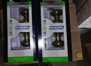 lot 871 image: Schlage Hall Closet  Door set (2) Bright Brass.