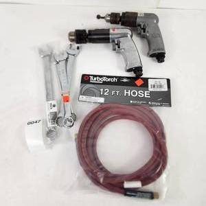 lot 47 image: Lot Of Mac Tools Drills 38 Pneumatic AD540 & 12 AD590 4 Combination Wrenches 18 19 20mm 12 Hose