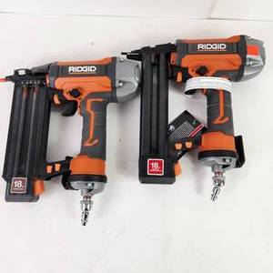 lot 50 image: Lot Of 2 Ridgid Tools R150F3F3 Finish Stapler 18GA  And R213BNF3 Brad Nailer 18GA