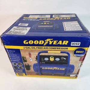 lot 42 image: Goodyear 2 Gal Oil Free Air Compressor Very Quiet
