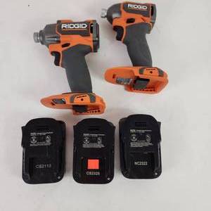 lot 52 image: Lot Of Ridgid Impact Drivers R872311 And R862311 Three Batteries 2 R87002 1R840020