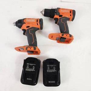 lot 55 image: Ridgid Drill R86001 12 And Ridgid Impact Driver R86002 Impact Driver 2 Batteries R87002