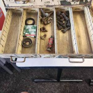 lot 62 image: White Metal Parts Cabinet Comes With Parts