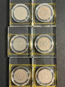 6 US LIBERTY NICKELS IN GLASS CASES