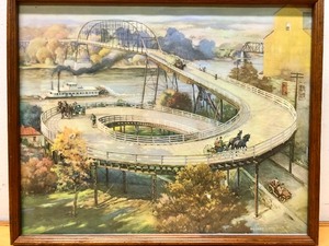 lot 181 image: Framed Vintage 1950s Hastings Bridge Print