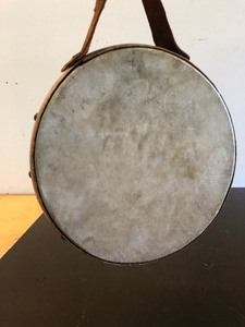 lot 264 image: Early Antique Leather Hand Drum - Civil War Era