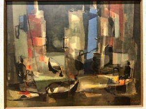 lot 286 image: Very Nice Mid Century Street Scene in Spain Oil on Canvas Painting - Signed M. Mouly