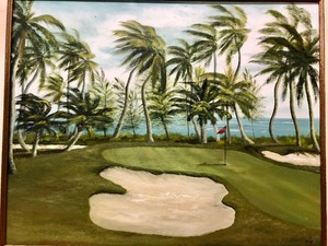 lot 287 image: Very Nice Vintage Oil on Canvas Golf Course Painting - Signed Mina