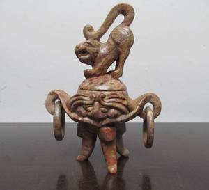 lot 38 image: Vintage Carved Chinese Hardstone Censer wFoo Dog finial