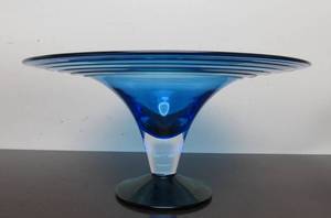 lot 42 image: Very Nice Large Signed BLENKO Blue Glass Centerpiece - Signed by Richard Blenko