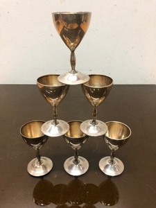 lot 421 image: Set of 6 Vintage Webster Sterling Silver Small Cups Plus extra Scrap Sterling