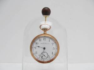 lot 75 image: Antique WALTHAM American Gold Filled Pocket Watch wGlass Dome Display