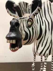 lot 103 image: Very Cool Large Handmade Art Pottery Terr Cotta Zebra Sculpture