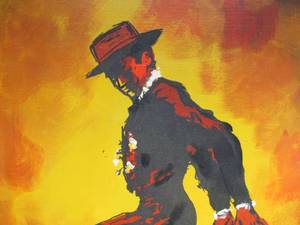 lot 451 image: Mid Century Style Original Spanish Flamenco Dancer Painting Signed 36