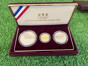 1992 US Olympic Coins 3 Coin Uncirculated Set - $5 Gold Coin $1 Silver Coin & Clad Half Dollar