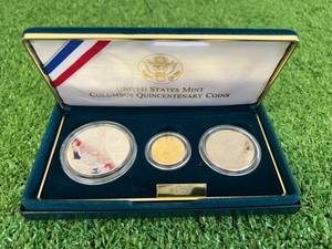 Gold $5, Silver $1 and Half Dollar - Columbus Quincentenary Proof Coins