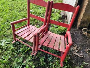 lot 84 image: Lot of (2) Wooden Childrens Rocking Chair